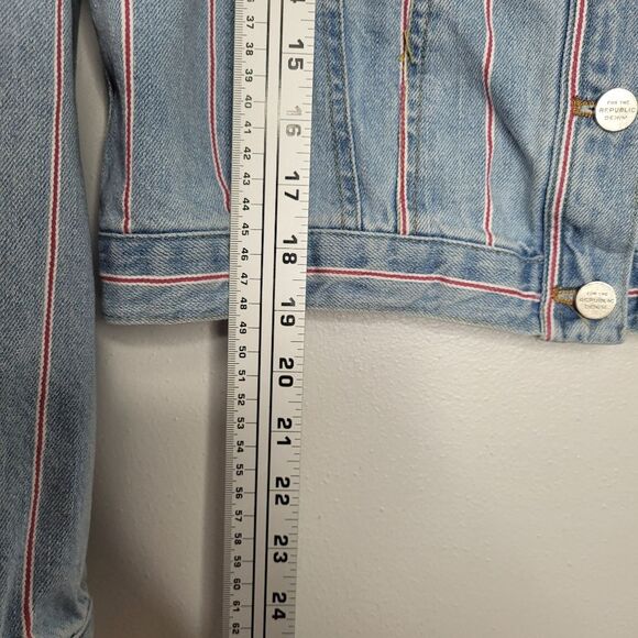 For The Republic soft striped denim jean jacket Preppy Old Money Size Large - Picture 5 of 5